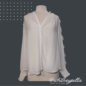 White House Black Market White Long Sleeve Ruffle Sleeve Blouse – Women’s Size L